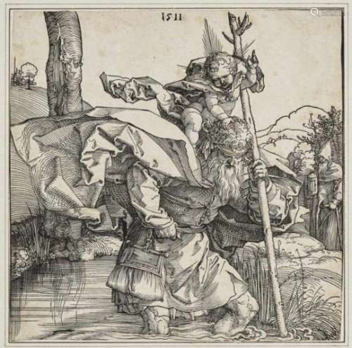 Albrecht DürerSaint Christopher Dated 1511 upper centre. Woodcut on handmade paper (Meder 223). 21 x