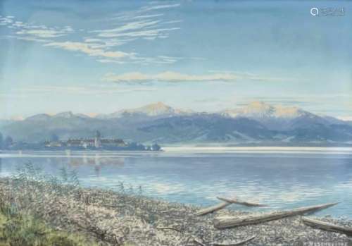 Rudolf ReschreiterLake Chiemsee with View of the Fraueninsel Signed lower right and inscribed ''