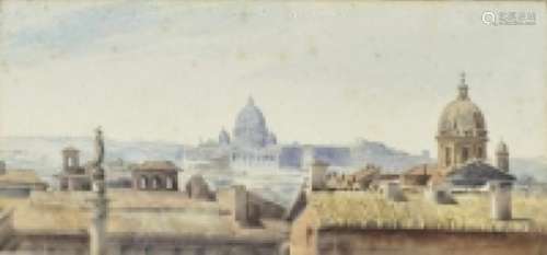 German 1st half of the 19th CenturyRome - View over Rooftops towards St. Peter's Basilica Verso