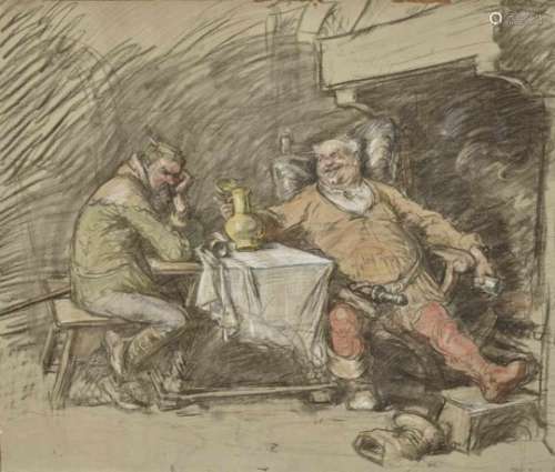 Eduard von GrütznerFalstaff and Bardolph Signed lower right and dated (18)91. Pastel drawing on
