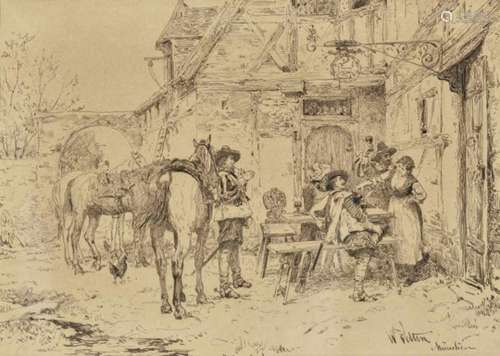 Wilhelm VeltenMercenaries in Front of the Tavern Signed lower right and inscribed ''München''. Ink