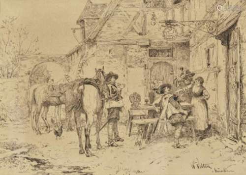 Wilhelm VeltenMercenaries in Front of the Tavern Signed lower right and inscribed ''München''. Ink