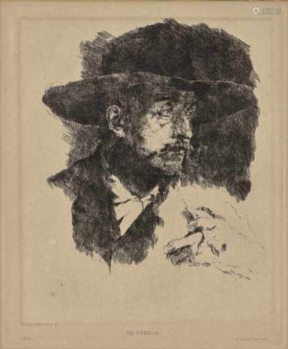 Wilhelm LeiblThe Smoker (Portrait of the Painter Horstig) Verso dedication from 1978. Etching on