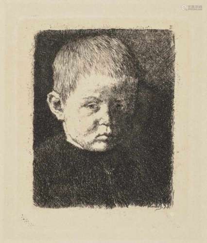 Wilhelm LeiblPortrait of a Boy Plate signed lower right and dated (18)74. Etching on handmade