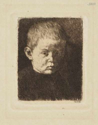 Wilhelm LeiblPortrait of a Boy Plate inscribed lower right and dated (18)74. Etching on handmade