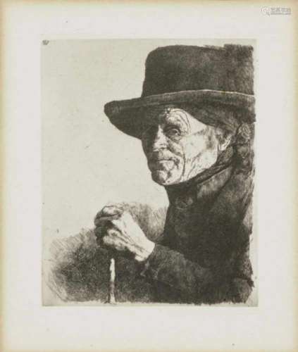 Wilhelm LeiblPortrait of the Painter Sperl - Old Peasant with Walking Stick Two etchings on handmade