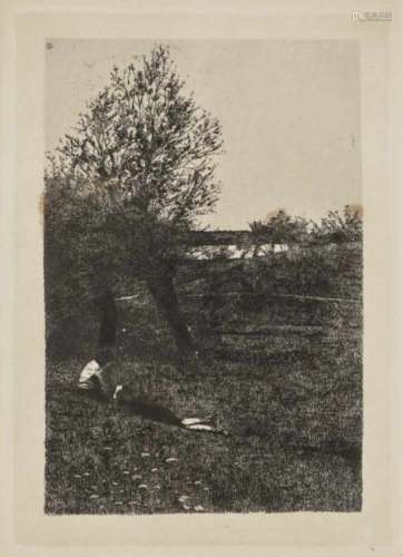 Wilhelm LeiblThe Big Tree - Meadow with Children - Oxen in a Harness Three etchings on handmade