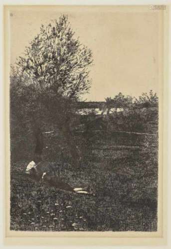 Wilhelm LeiblA Meadow with Children (''La dolce far niente'') Etching on handmade paper (Billeter