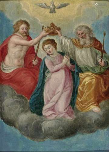 Flemish School 17th CenturyThe Coronation of The Virgin Verso multiple times inscribed ''Cornelis