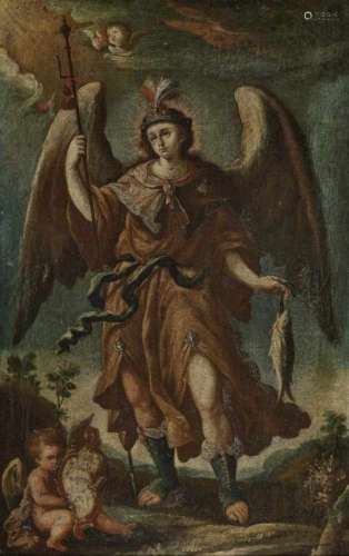 South German School 18th CenturyThe Archangel Raphael Oil on canvas. 46 x 29 cm. Minor damage. Minor