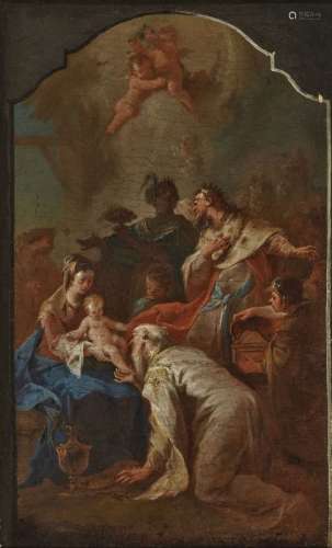 South German or Austrian School 18th CenturyThe Adoration of the Magi Oil on canvas. 52 x 32.5 cm.