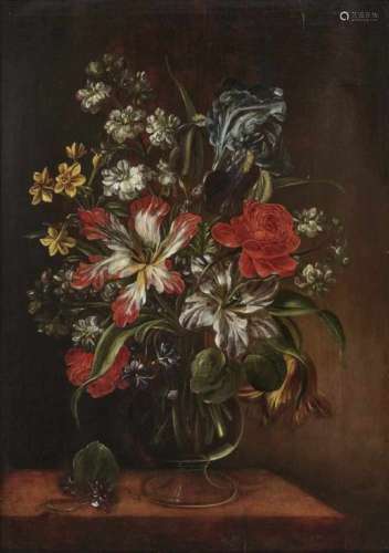 In the style of Caspar Hirscheli (Hirschel)Two Still Lives of Flowers in Glass Vases Two