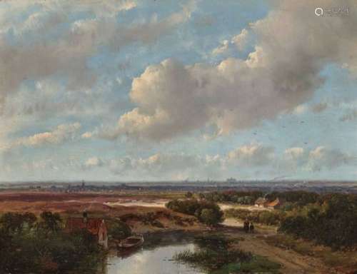 Andreas SchelfhoutA Panoramic Landscape near Haarlem Signed lower right and dated (18)57. Oil on