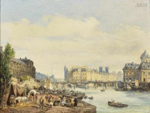 Attributed to Federico Moia (Moja)Paris - On the Seine Signed ''moia'' lower centre. Oil study on