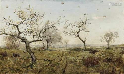 Attributed to Isaak Il'ch Levitan (Issak Illych)Meadow with Flowering Fruit Trees Remnants of the