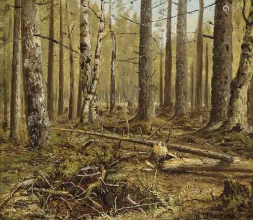 Attributed to Ivan Ivanovic (Ivanovich) Siskin (Shishkin)Forest Scene Inscribed or signed in