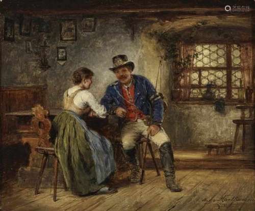 Hugo KauffmannThe Coachman and a Girl Signed lower right and dated (18)90. Verso Henry J. Mullen