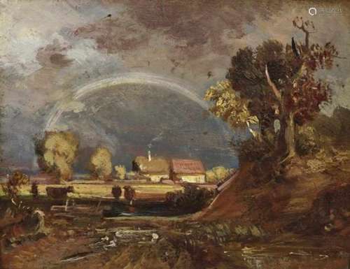 Attributed to Eduard Schleich, the ElderLandscape with Rainbow Verso inscribed and label with number