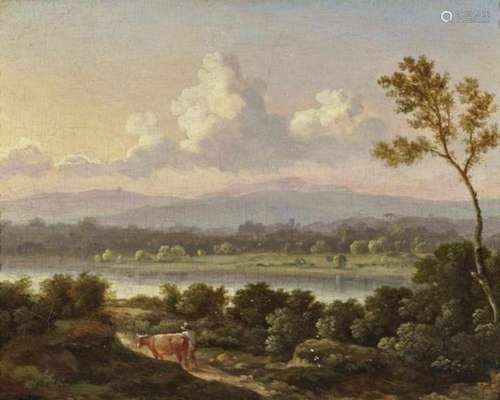 South German School early 19th CenturyPastoral Landscape Verso attribution to Franz Kobell. Oil on