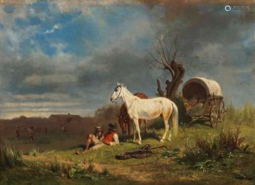 Franz QuaglioCoachman Taking a Rest Signed lower left and dated 1863 (partially restored). On the