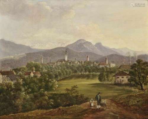 South German School 19th CenturyView of Rosenheim Oil on canvas. 34.5 x 43.5 cm. Relined.