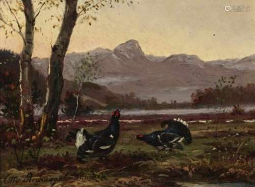 Otto RecknagelWood Grouse in Mountain Landscape Signed lower left and inscribed ''München''. Verso