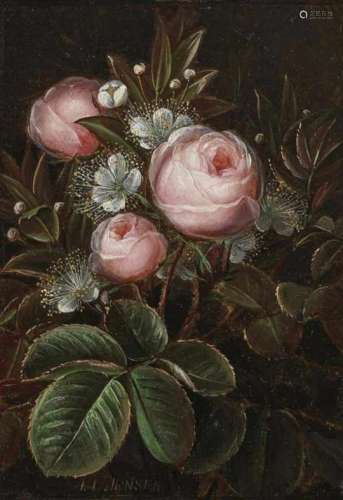Johan Laurentz JensenStill Life with Roses and Myrtle Flowers Signed lower left. Oil on panel. 19.