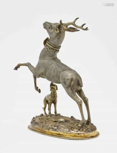 A Jumping Deer with Hunting Dog as a Drinking VesselHistoricism Silver, partly gold-plated,