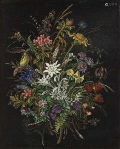 Anna Knittel (Stainer-Knittel)Bouquet of Alpine Flowers Signed lower left, dated 1885 and