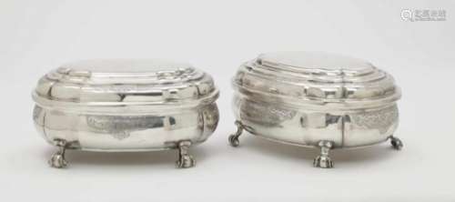 A Pair of Sugar BowlsVienna, 1741, master H. G. Silver. Engraved decoration on embossed base.
