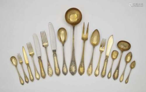 184 Piece part Flatware ServiceAustria/Hungary, 1872 - 1922 Silver, gold-plated. Hallmarked (R.