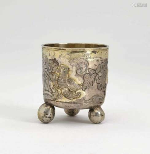 A Small Bup with Ball FeetMoscow, 1768, Gawrila G. Serebrenikow Silver, partly gilt. Hammered,