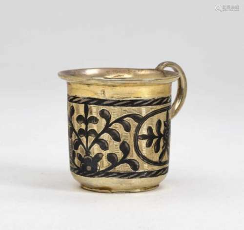 A Vodka CupMoscow, 19th Century, master A. K. Silver, gold-plated. Niello decoration. Fine striped