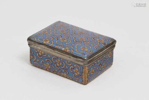 A Snuff BoxProbably German, late 18th Century Enamel on copper. Silver mount. Hallmarked in the
