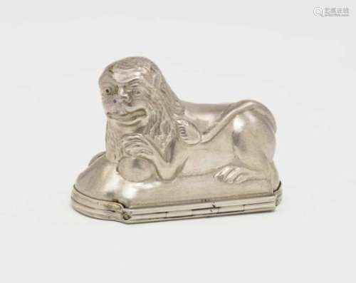 A Snuff Box in the Form of a Resting LionSchwäbisch Gmünd, 18th Century, probably Jos. Ade Silver,