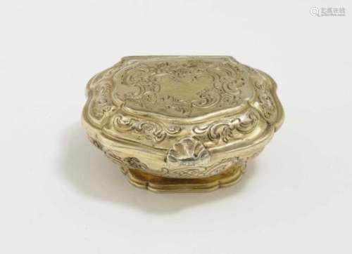 A Spice BoxMid-18th Century, master L. H (?) Silver, gold-plated. Engraved decoration. Hallmarked (