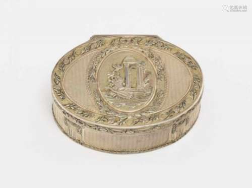 A Snuff BoxLast quarter of the 18th Century Silver, gold-plated. With engraved monogram J. S. French
