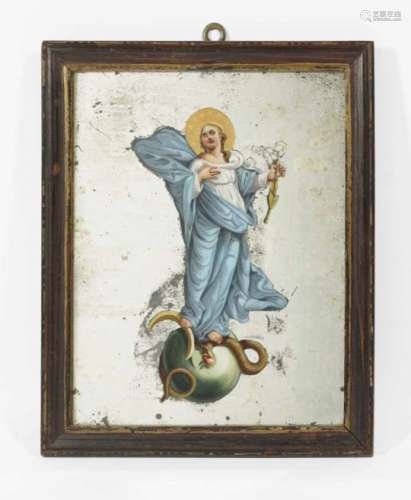 A Reverse Glass Painted MirrorSouth German, 18th/19th Century Reverse glass painting, depicting