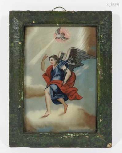 The AnnunciationSouth German, 19th Century Two reverse glass paintings. 22 x 16.5 cm each. Framed.