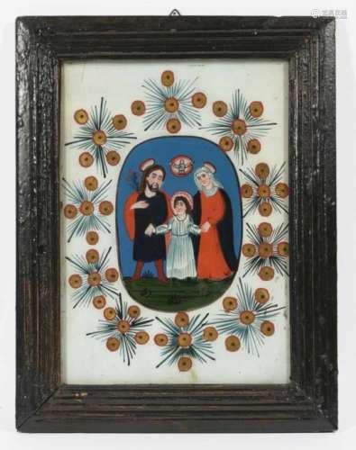 The Holy FamilyProbably South German, 19th Century Reverse glass painting. 35.5 x 27 cm. Framed.
