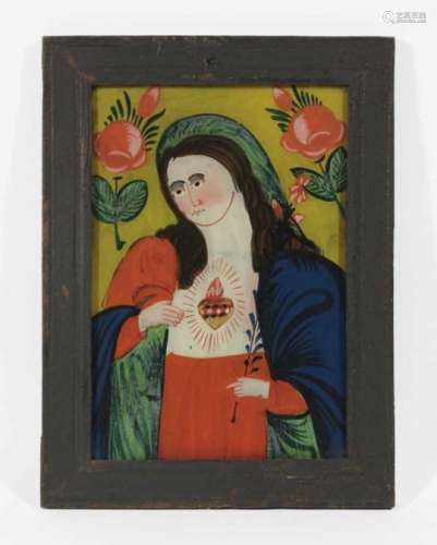 The Sacred Heart of Jesus and The Immaculate Heart of MaryBohemia, 19th Century Two reverse glass