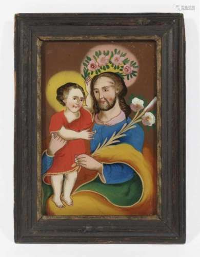 Saint JosephProbably South German, 19th Century Reverse glass painting. 19 x 14 cm. Framed.Saints,