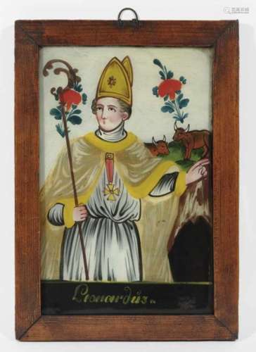 Saint LeonhardSouth German, 19th Century Reverse glass painting. Inscribed ''Leonardus''. 31.5 x
