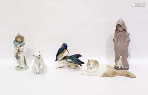 Lladro porcelain model Polar bear, seated, two Nao figures of children and a Nao seated cat,