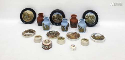 Quantity of 19th century earthenware Pratt pot lids and similar vases and lidded trinket pots, etc