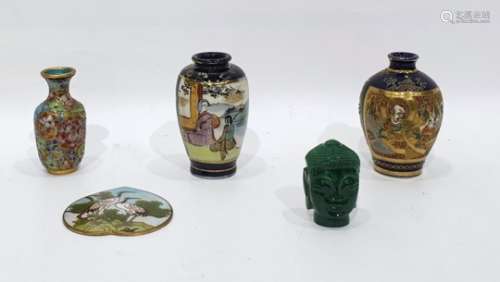 Two Japanese Satsuma miniature vases, a small cloisonne vase and two other items (5)