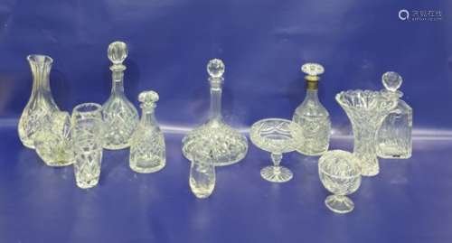 Cut glass spirit decanter, club-shaped with silver mounted neck and the cut mushroom-shaped stopper,