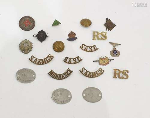 Two boxes of assorted collectables and small items to include military badges, glove stretcher,