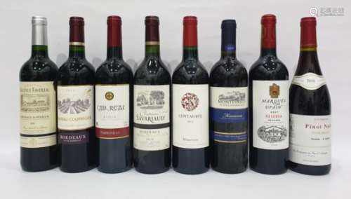 Eight bottles of mixed red wine to include Centauree Minervois 2011 and Pinot Noir D'Autrefois