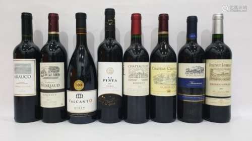 Eight bottles of mixed red wine to include Chateau Luby Bordeaux 2014 and Chateau Belle Vue Favereau